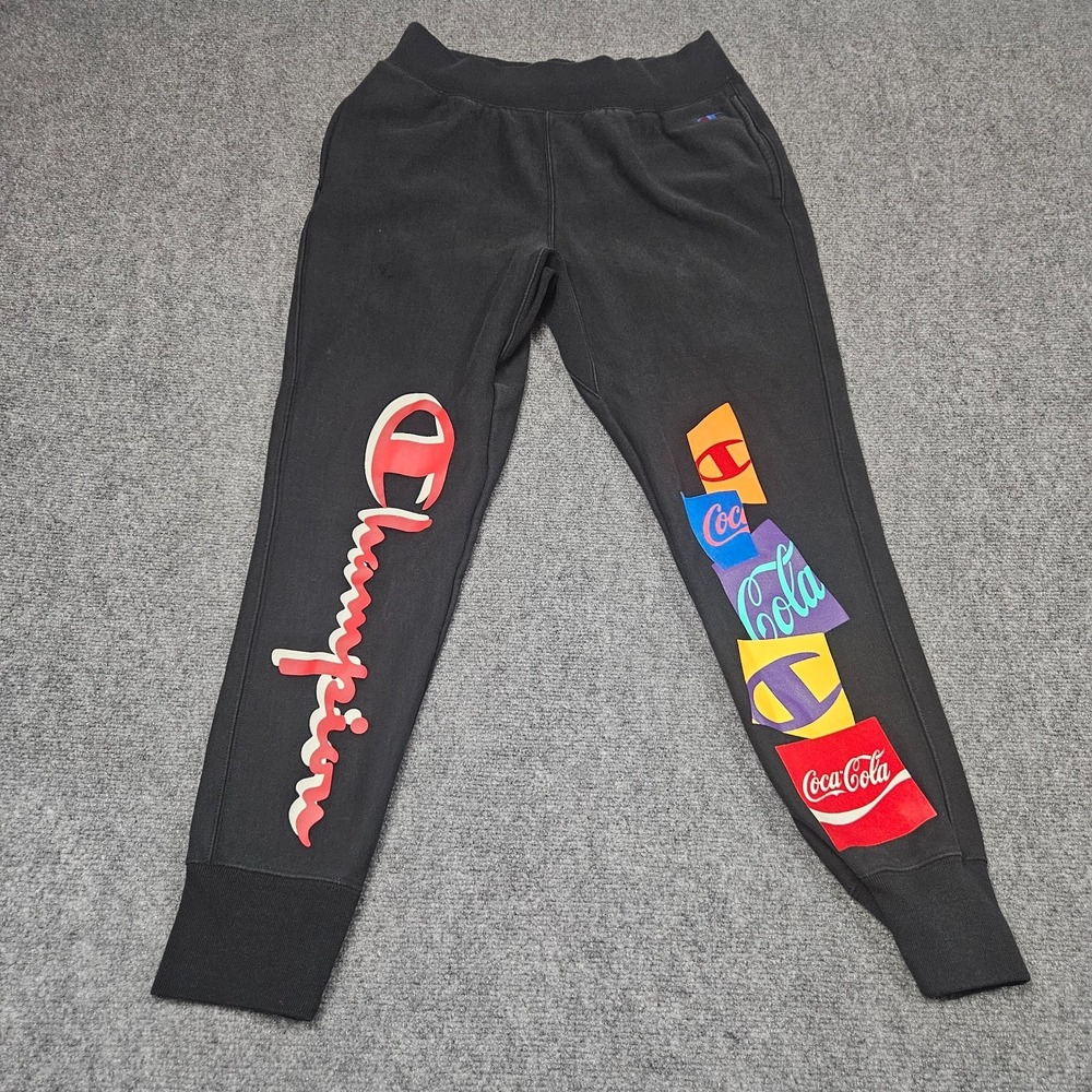 Champion Sweatpants Mens Medium Black Coca-Cola Reverse Weave Joggers Streetwear